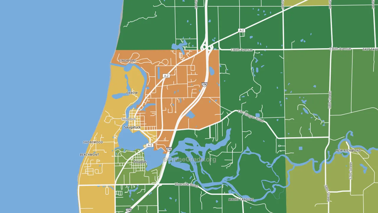 Saugatuck, MI Map of Burglary Rates