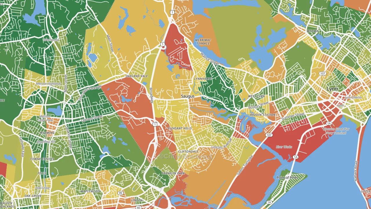 Saugus, MA Map of Burglary Rates