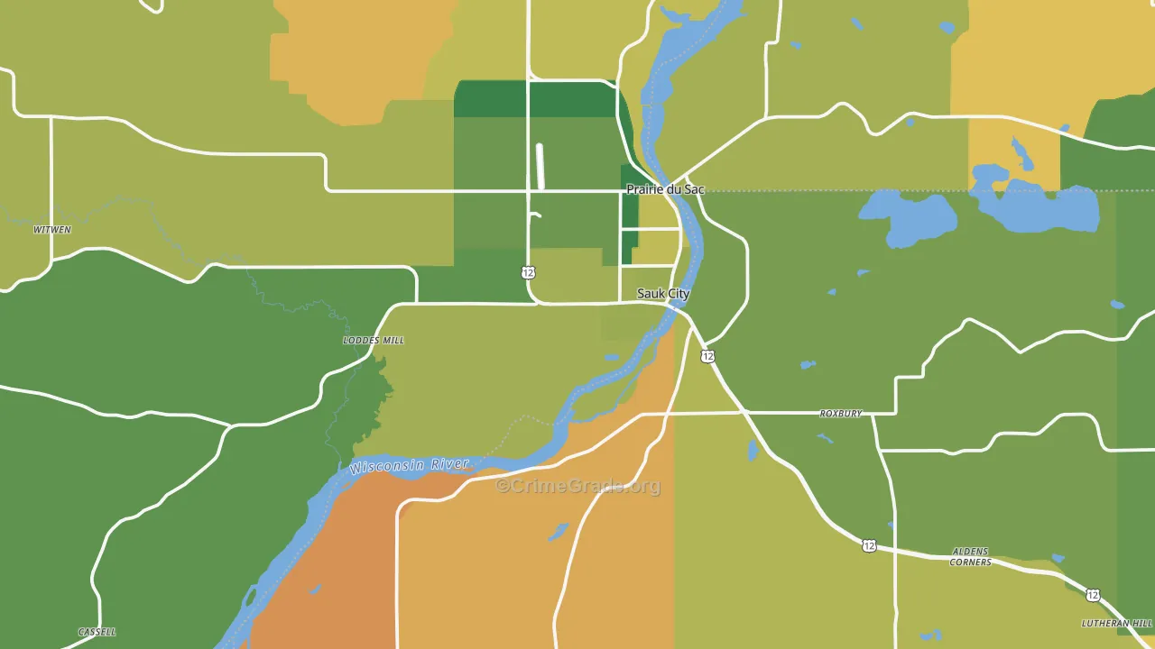 Sauk City, WI Map of Burglary Rates