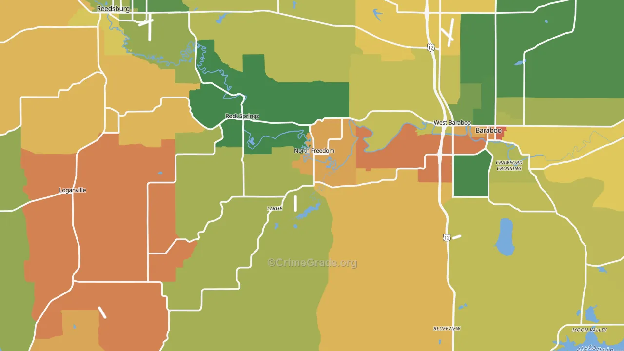 Sauk County, WI Map of Burglary Rates