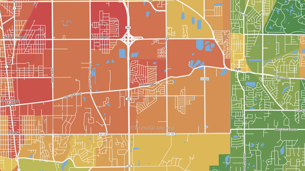 Sauk Village, IL Map of Burglary Rates