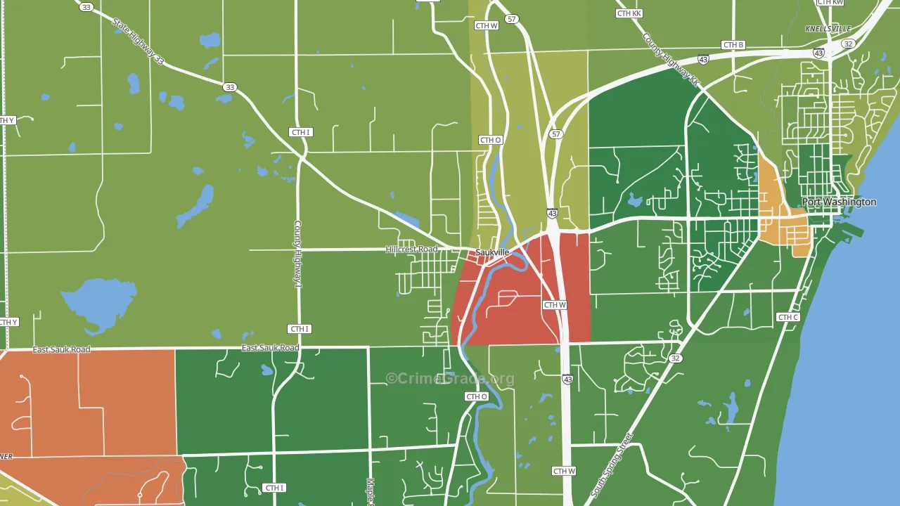 Saukville, WI Map of Burglary Rates
