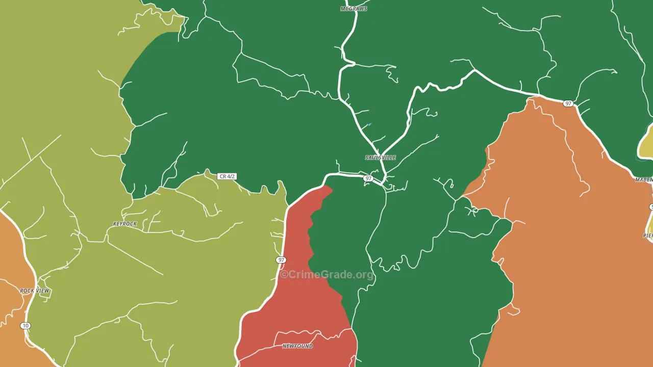 Saulsville, WV Map of Burglary Rates