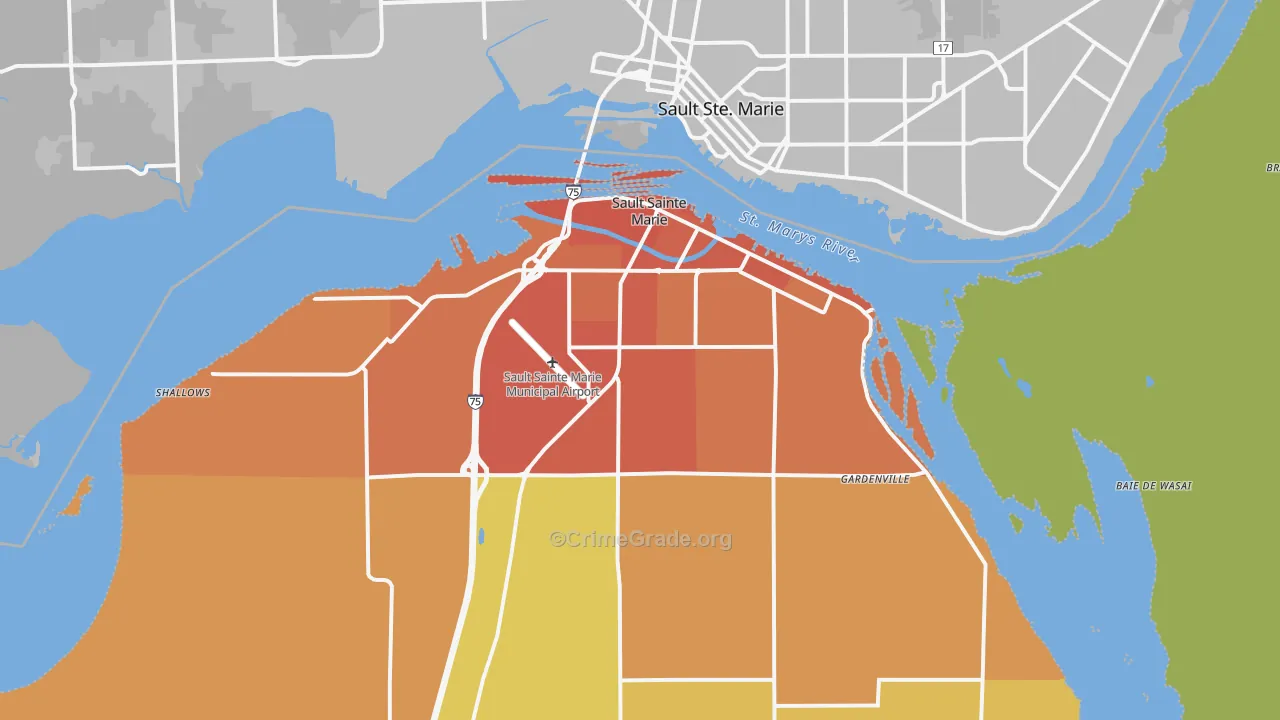 Sault Ste. Marie, MI Map of Burglary Rates