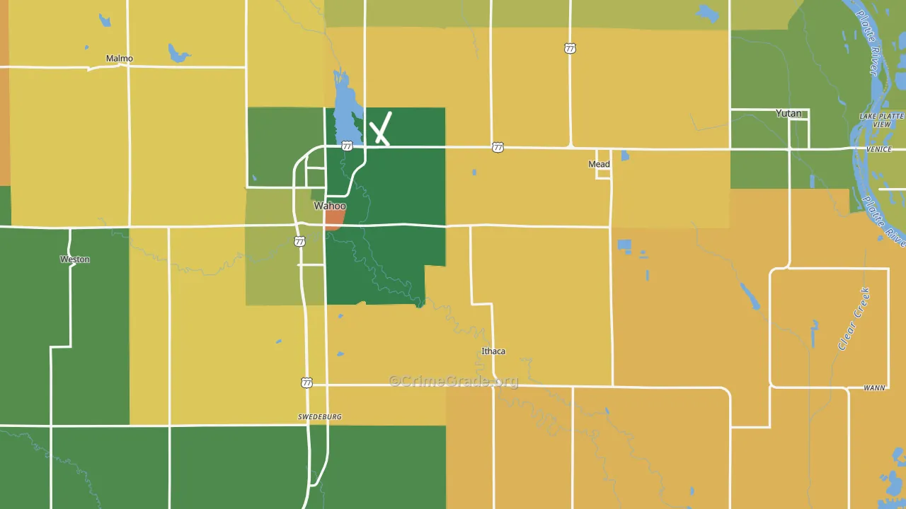 Saunders County, NE Map of Burglary Rates
