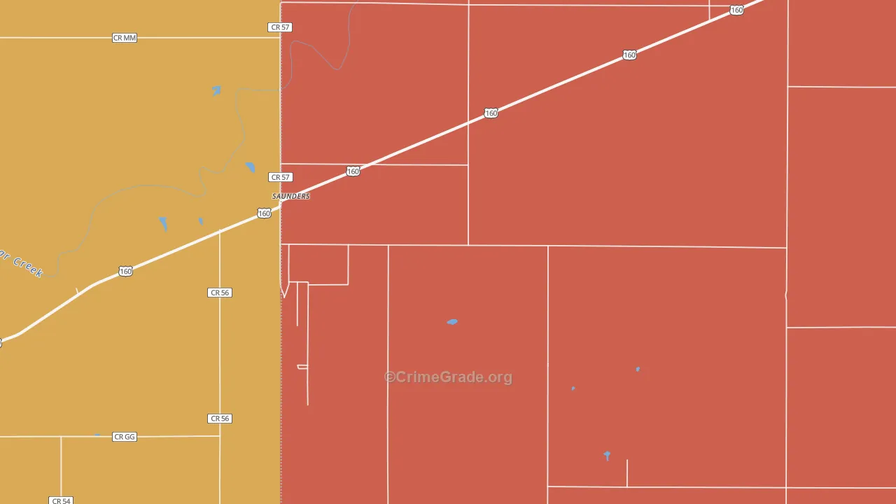 Saunders, KS Map of Burglary Rates