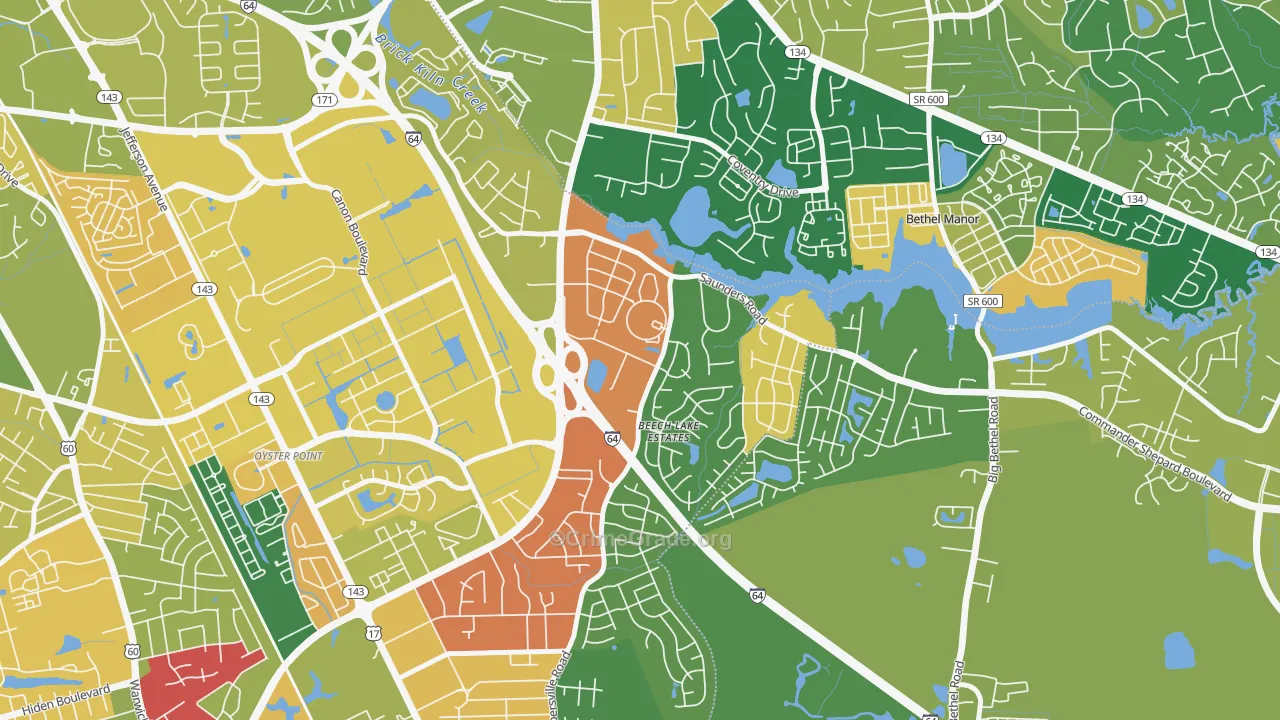 Saunders, Newport News, VA Map of Burglary Rates