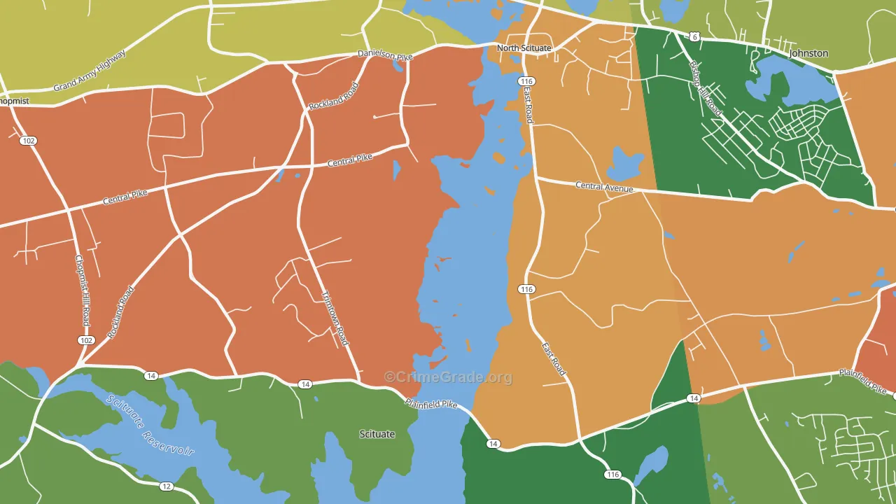 Saundersville, RI Map of Burglary Rates