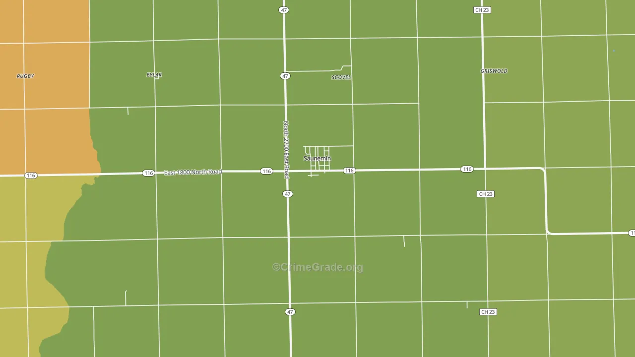 Saunemin, IL Map of Burglary Rates