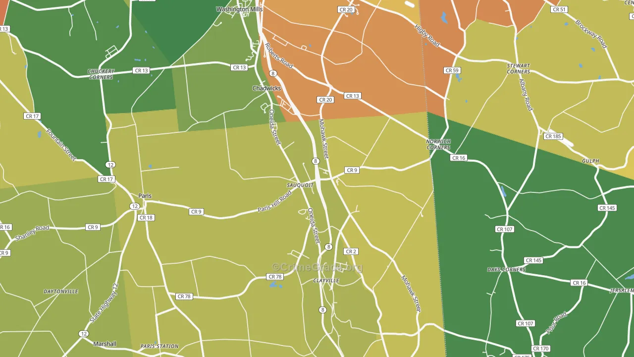 Sauquoit, NY Map of Burglary Rates