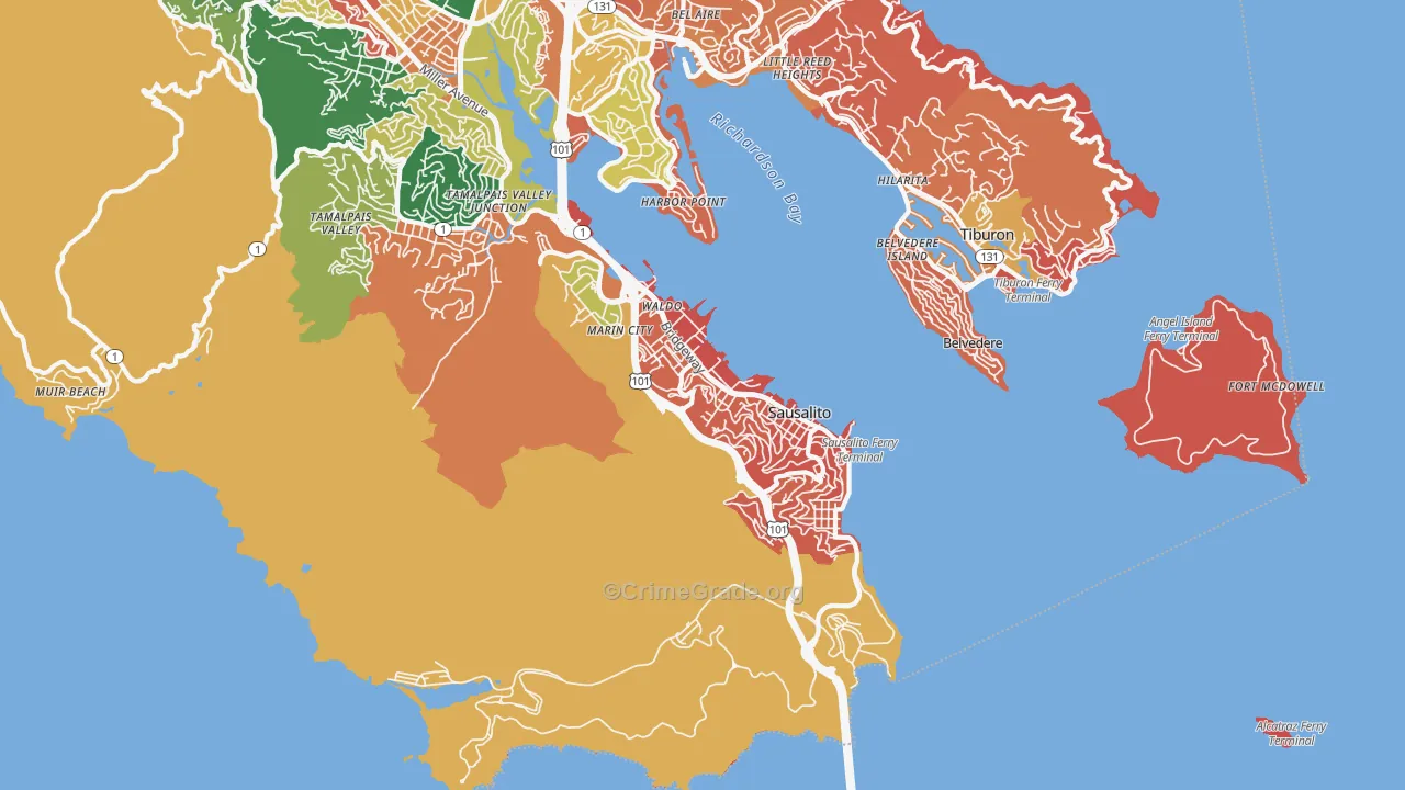 Sausalito, CA Map of Burglary Rates