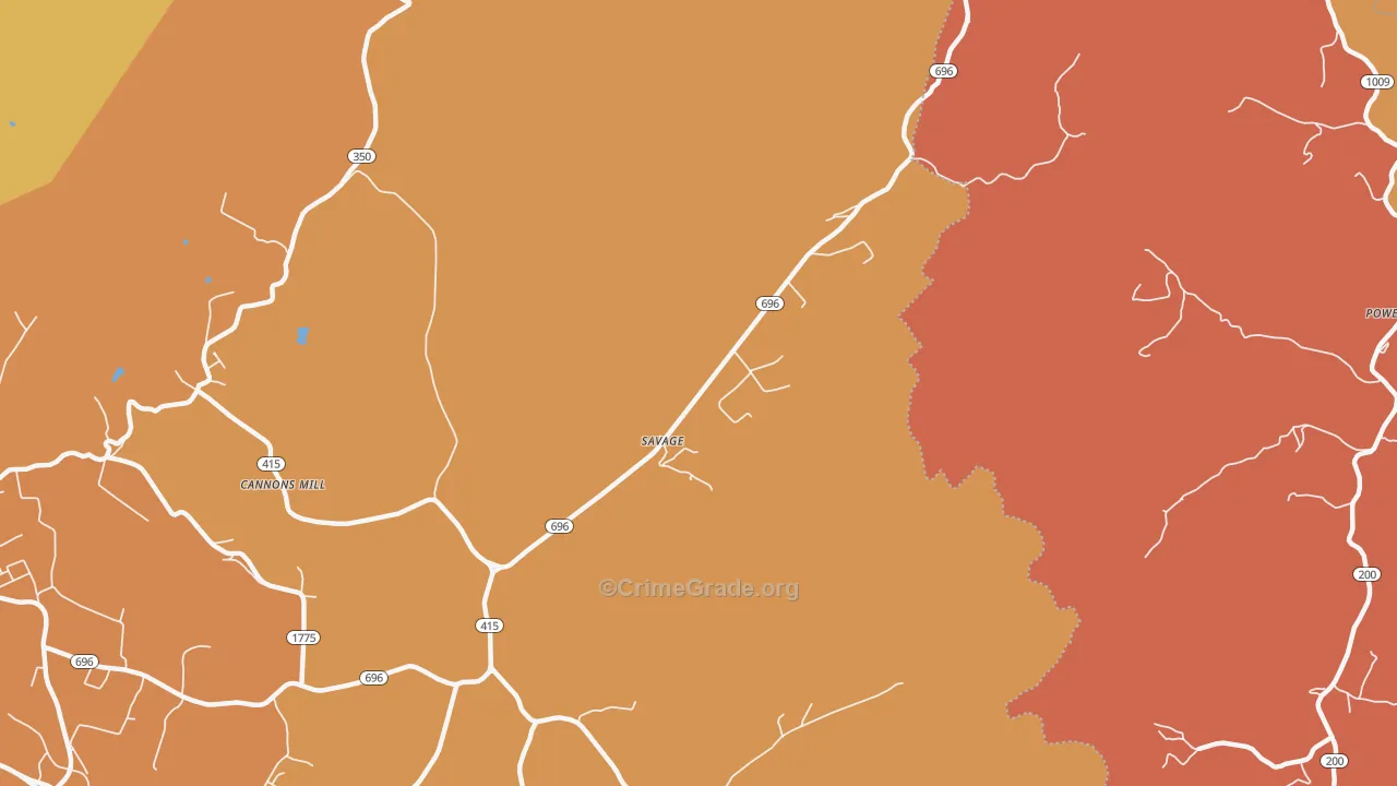 Savage, KY Map of Burglary Rates
