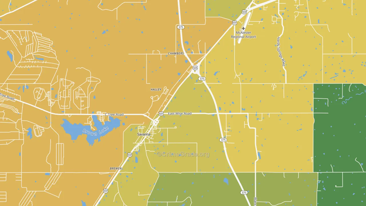 Savanna, OK Map of Burglary Rates