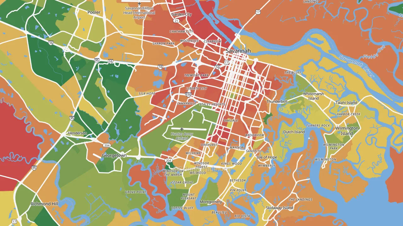 Savannah, GA Map of Burglary Rates