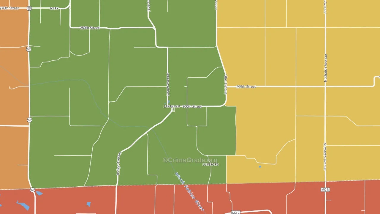 Savannah, IA Map of Burglary Rates