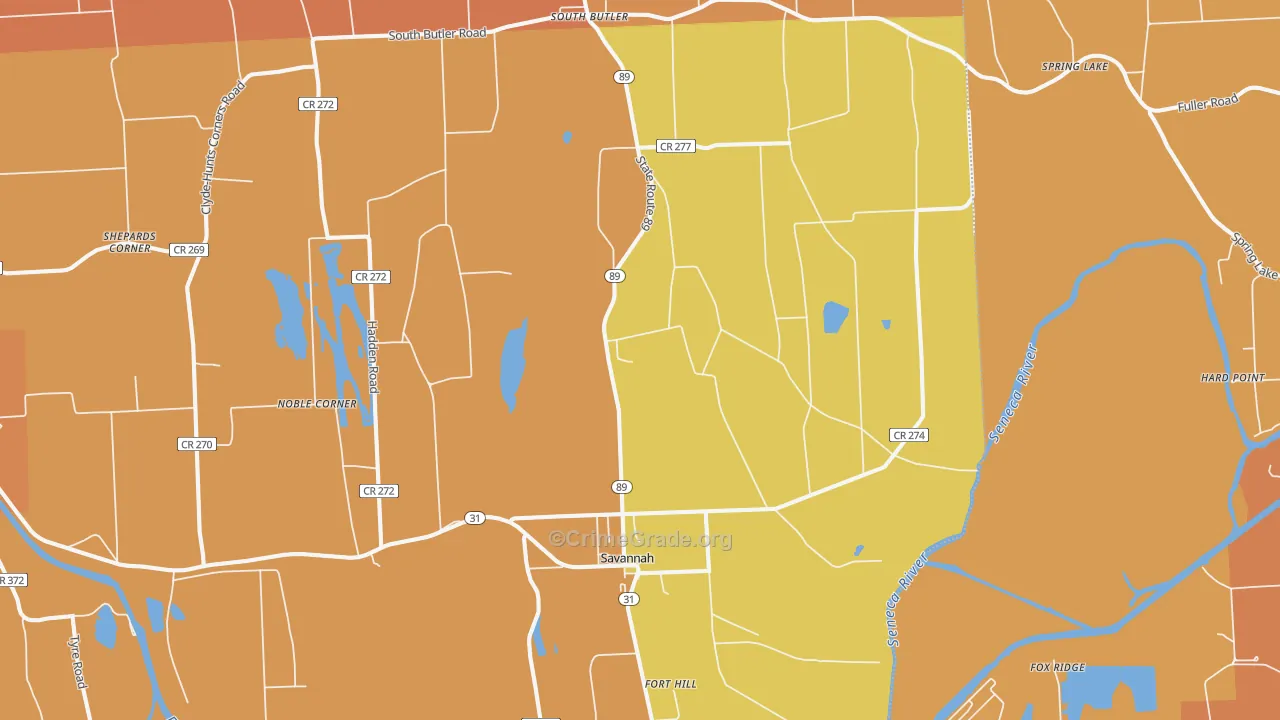 Savannah, NY Map of Burglary Rates