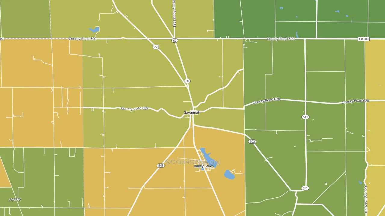 Savannah, OH Map of Burglary Rates