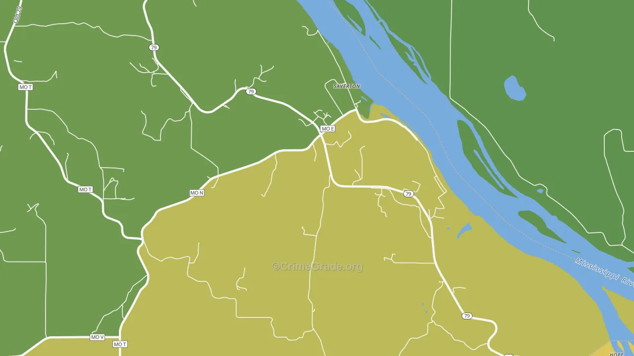 Saverton, MO Map of Burglary Rates