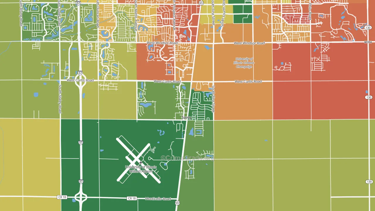 Savoy, IL Map of Burglary Rates