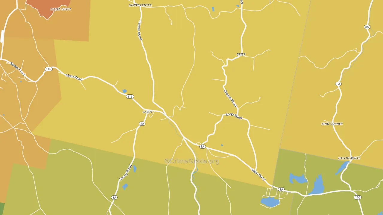 Savoy, MA Map of Burglary Rates