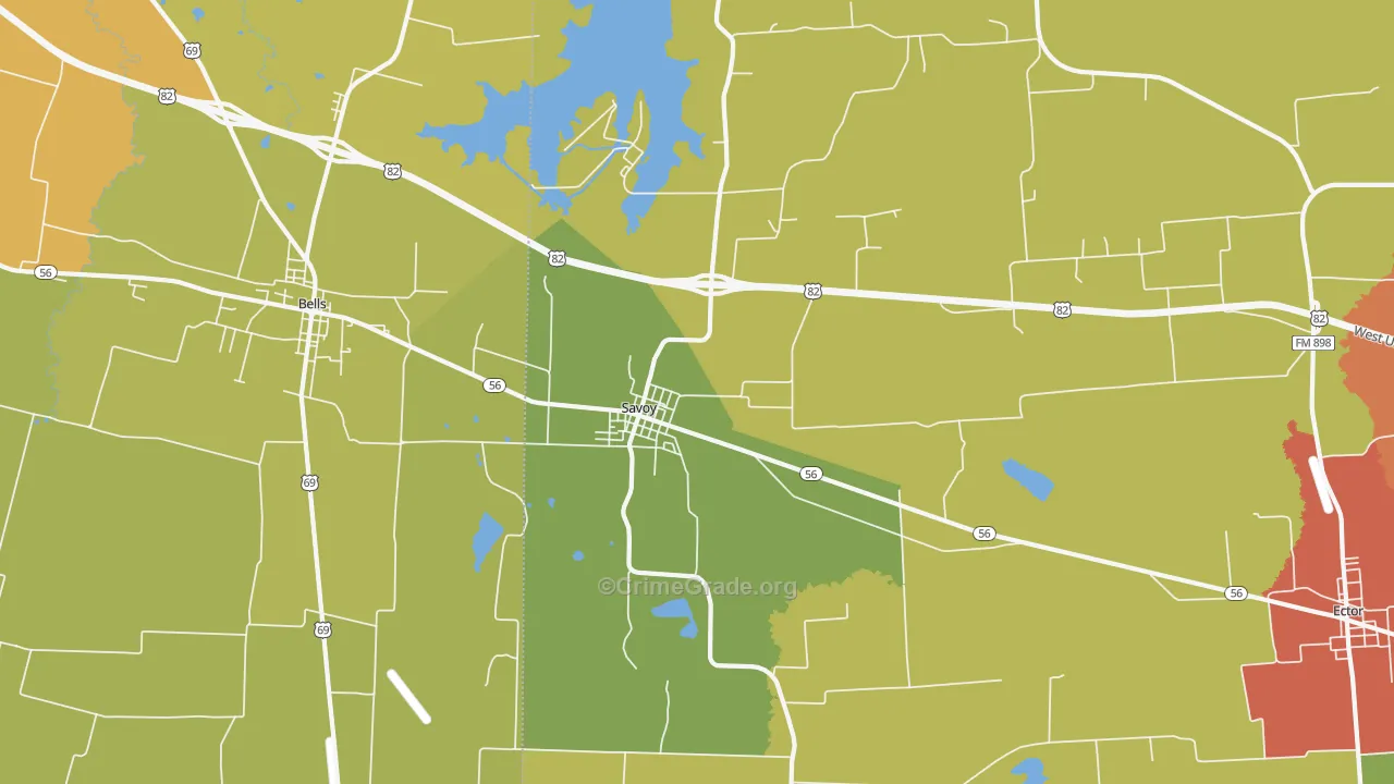 Savoy, TX Map of Burglary Rates