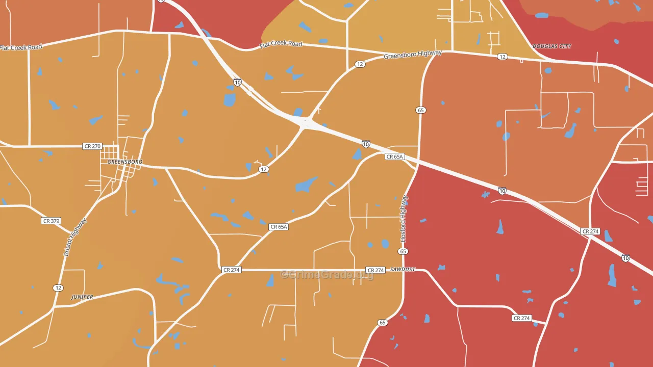 Sawdust, FL Map of Burglary Rates
