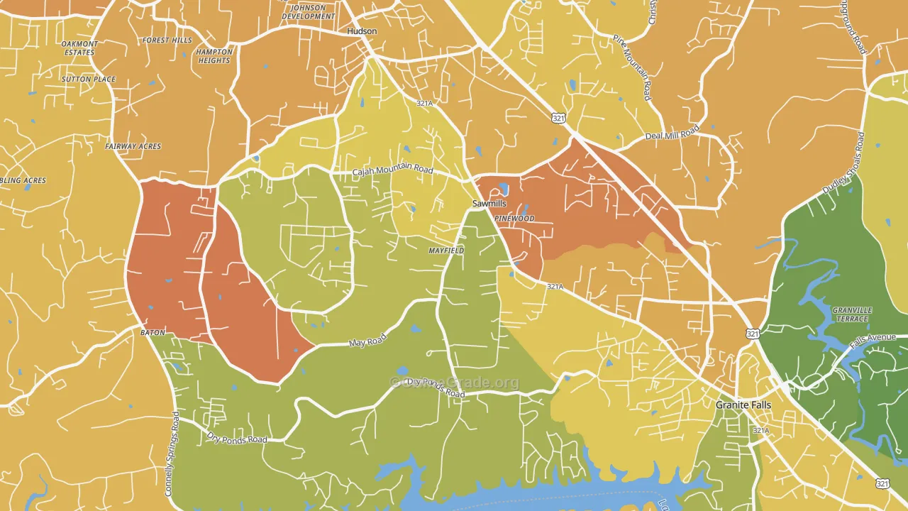 Sawmills, NC Map of Burglary Rates