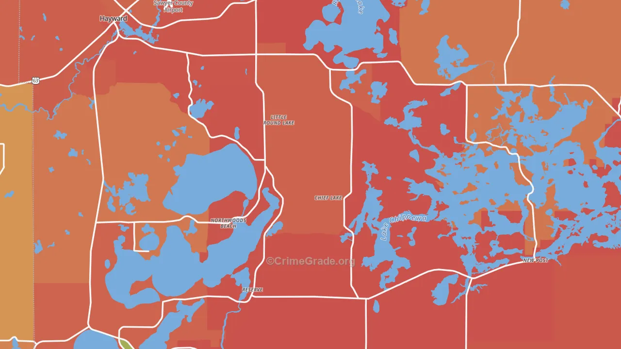 Sawyer County, WI Map of Burglary Rates