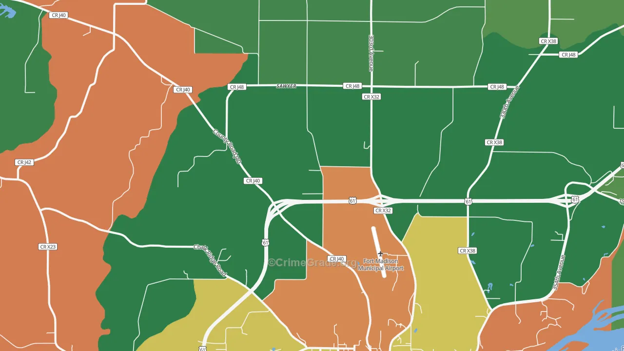 Sawyer, IA Map of Burglary Rates