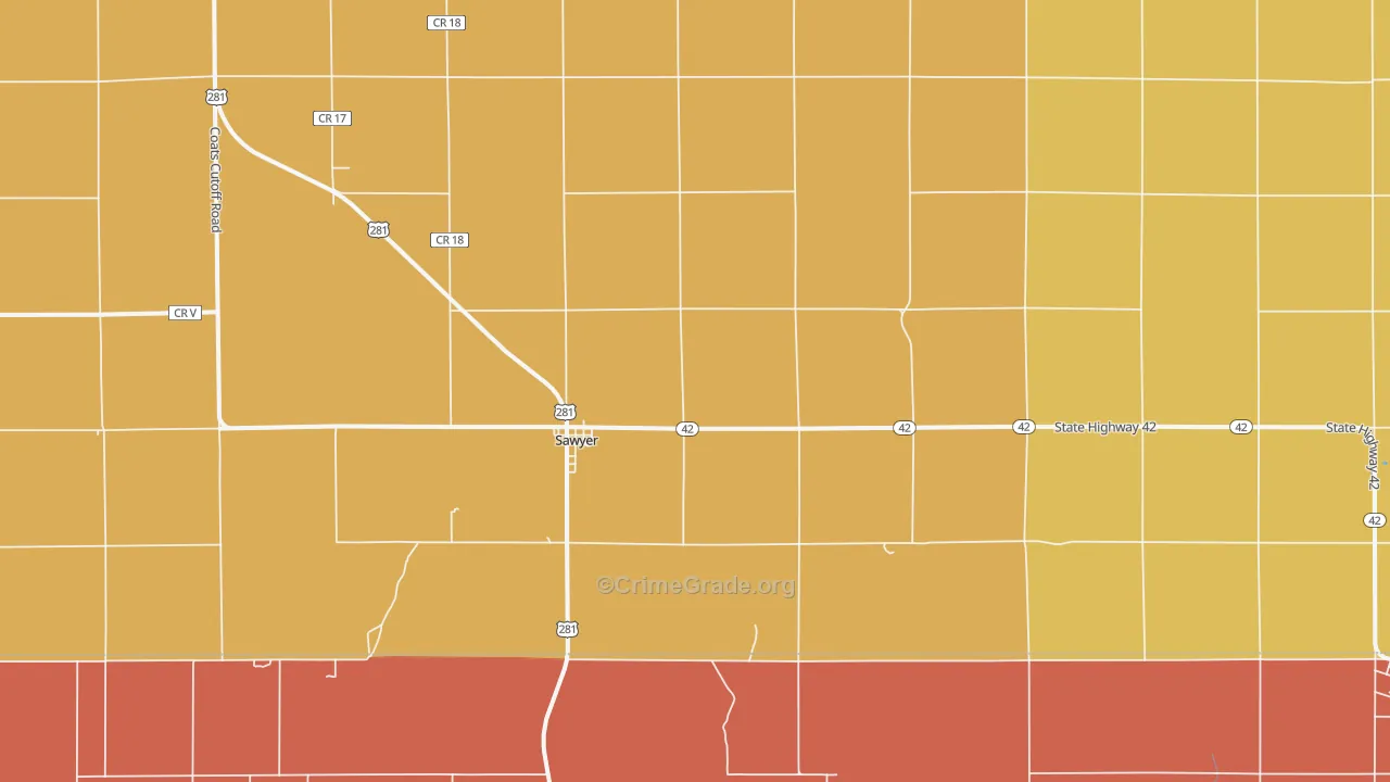 Sawyer, KS Map of Burglary Rates
