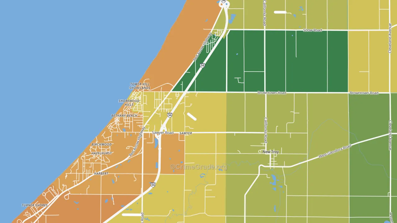 Sawyer, MI Map of Burglary Rates