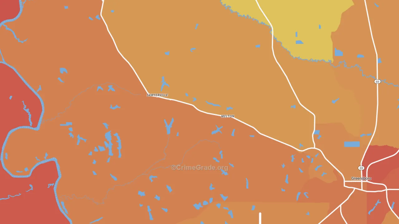 Sawyerville, AL Map of Burglary Rates