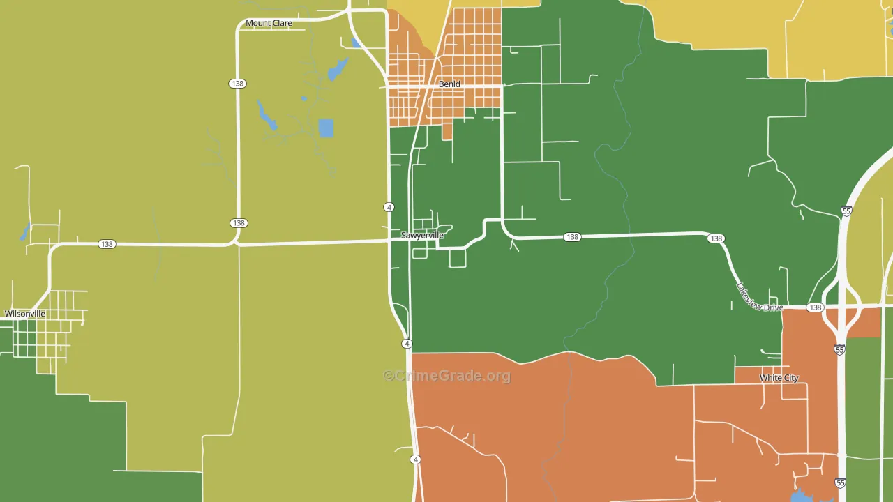 Sawyerville, IL Map of Burglary Rates