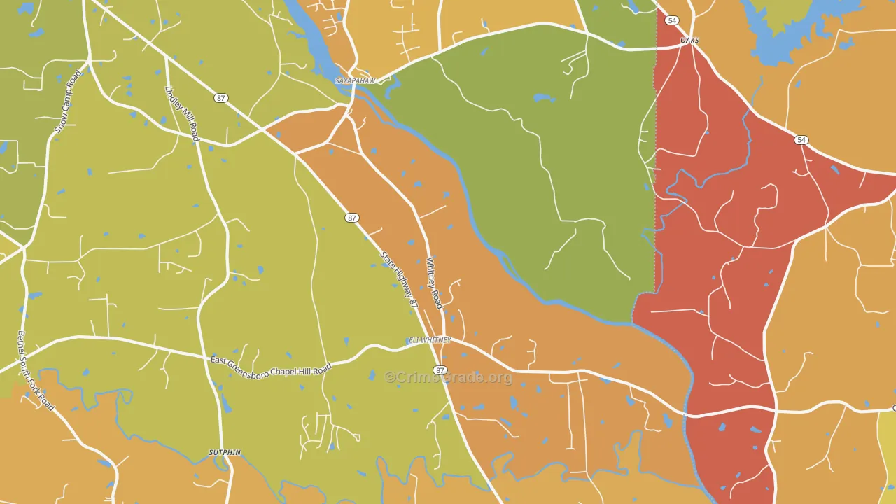 Saxapahaw, NC Map of Burglary Rates