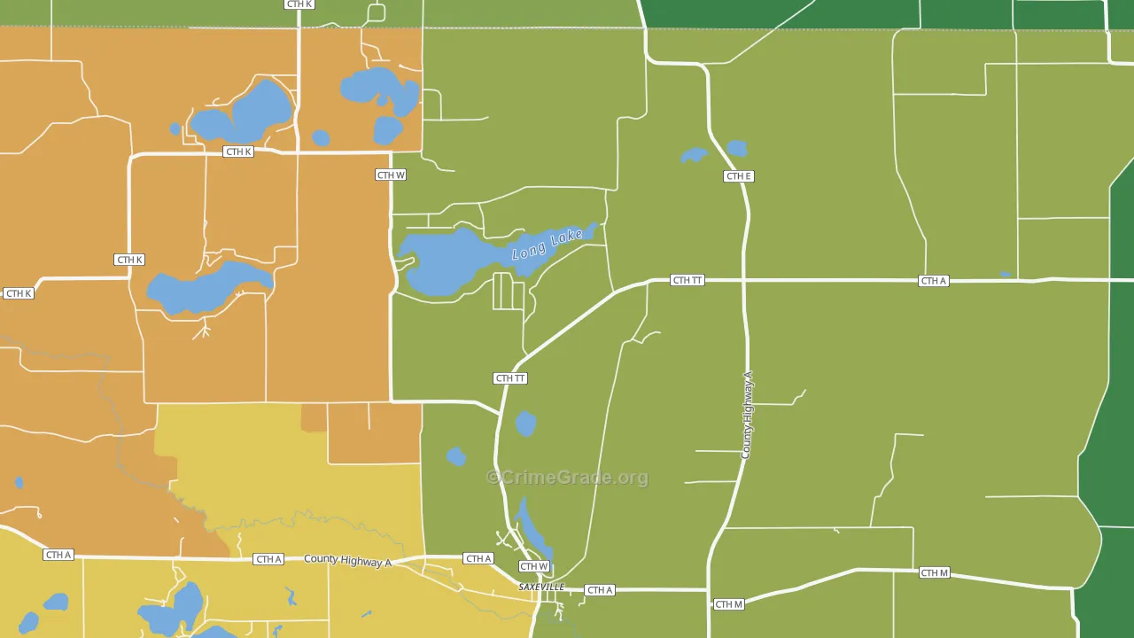 Saxeville, WI Map of Burglary Rates