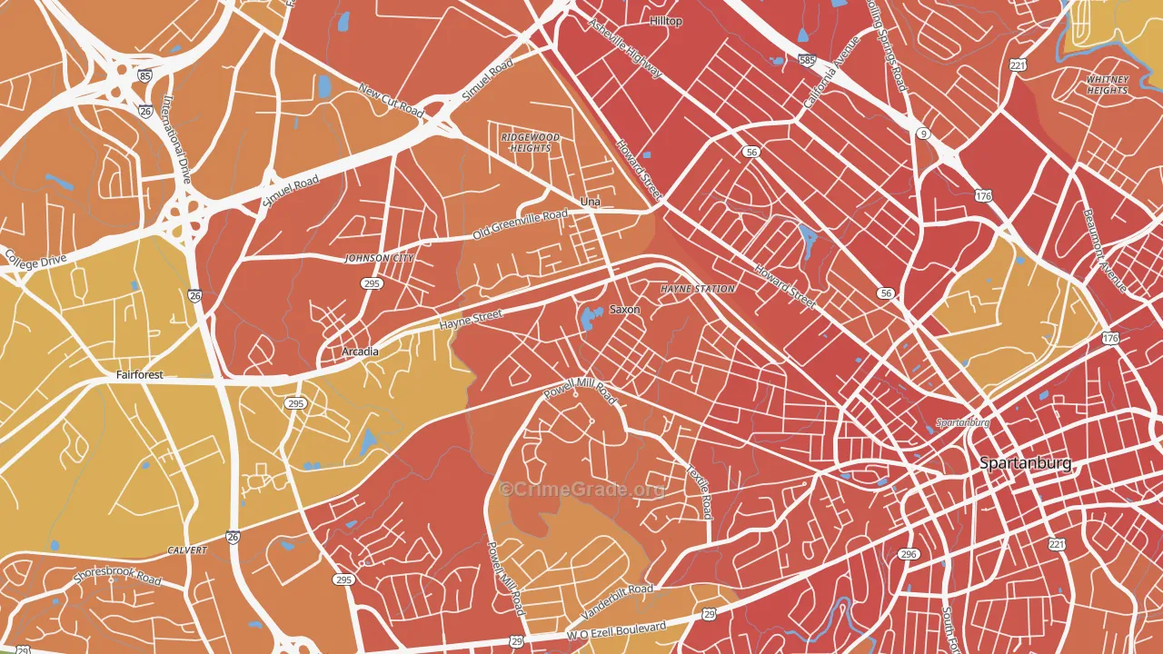 Saxon, SC Map of Burglary Rates