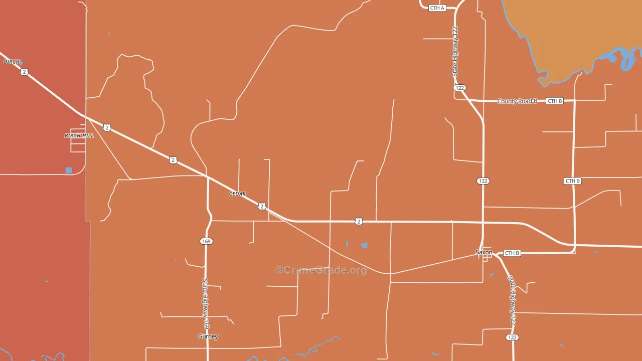 Saxon, WI Map of Burglary Rates