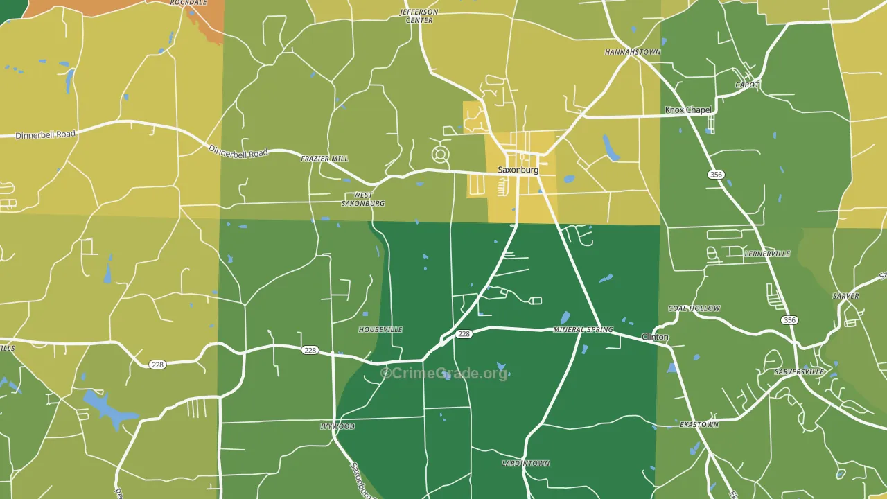 Saxonburg, PA Map of Burglary Rates