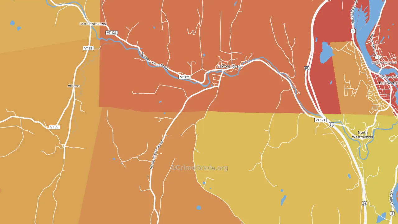 Saxtons River, VT Map of Burglary Rates