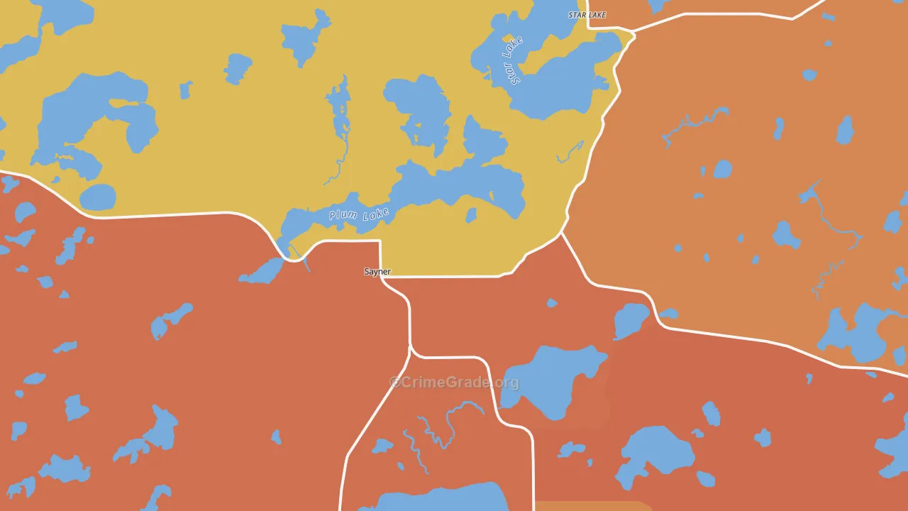 Sayner, WI Map of Burglary Rates