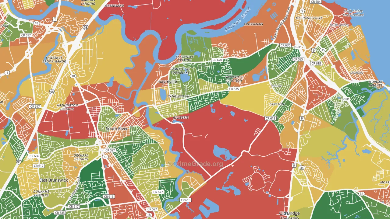Sayreville, NJ Map of Burglary Rates