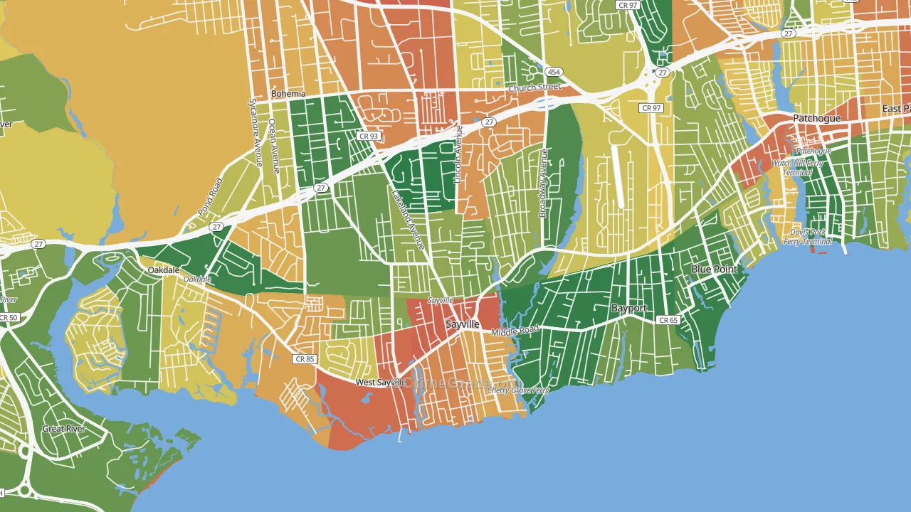 Sayville, NY Map of Burglary Rates