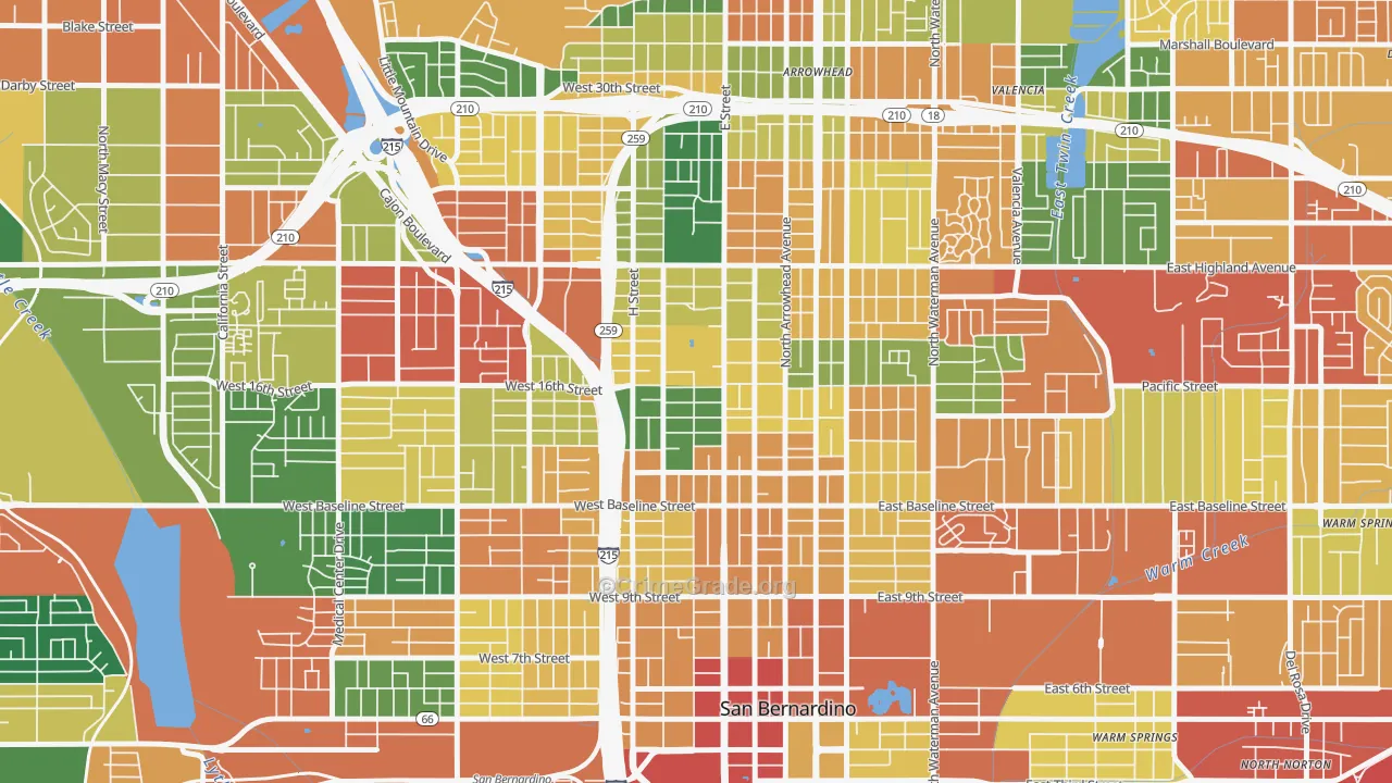 SBHS, San Bernardino, CA Map of Burglary Rates