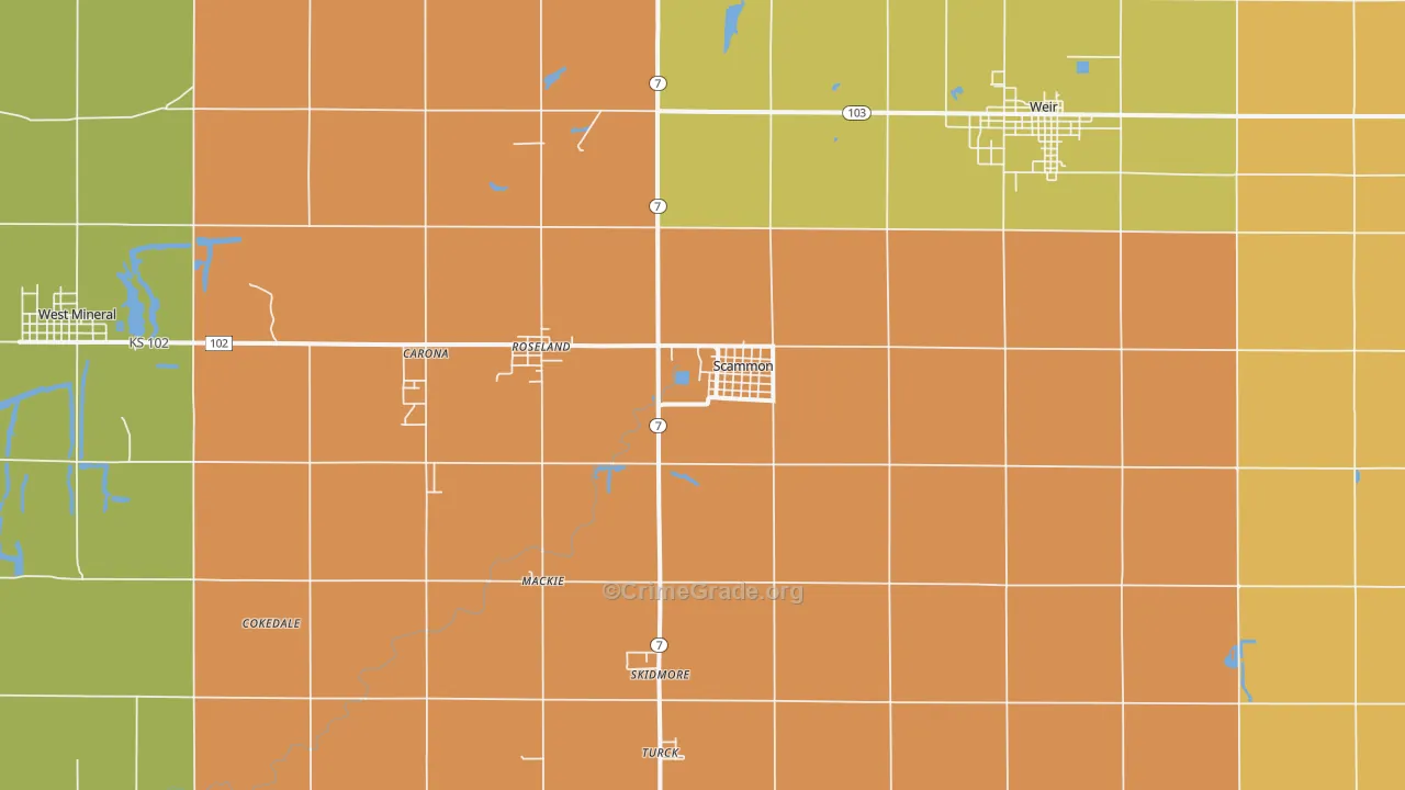Scammon, KS Map of Burglary Rates