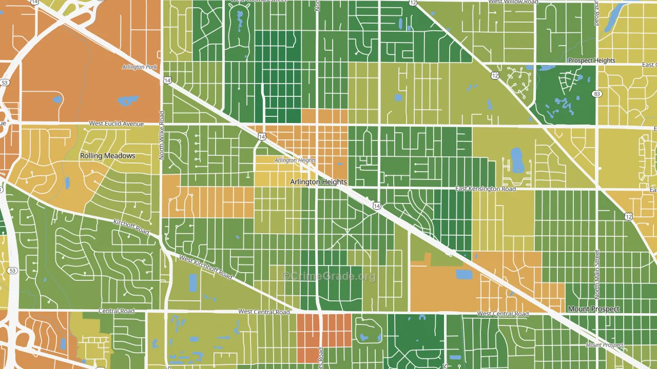 Scarsdale, Arlington Heights, IL Map of Burglary Rates