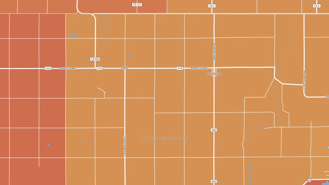 Scarville, IA Map of Burglary Rates
