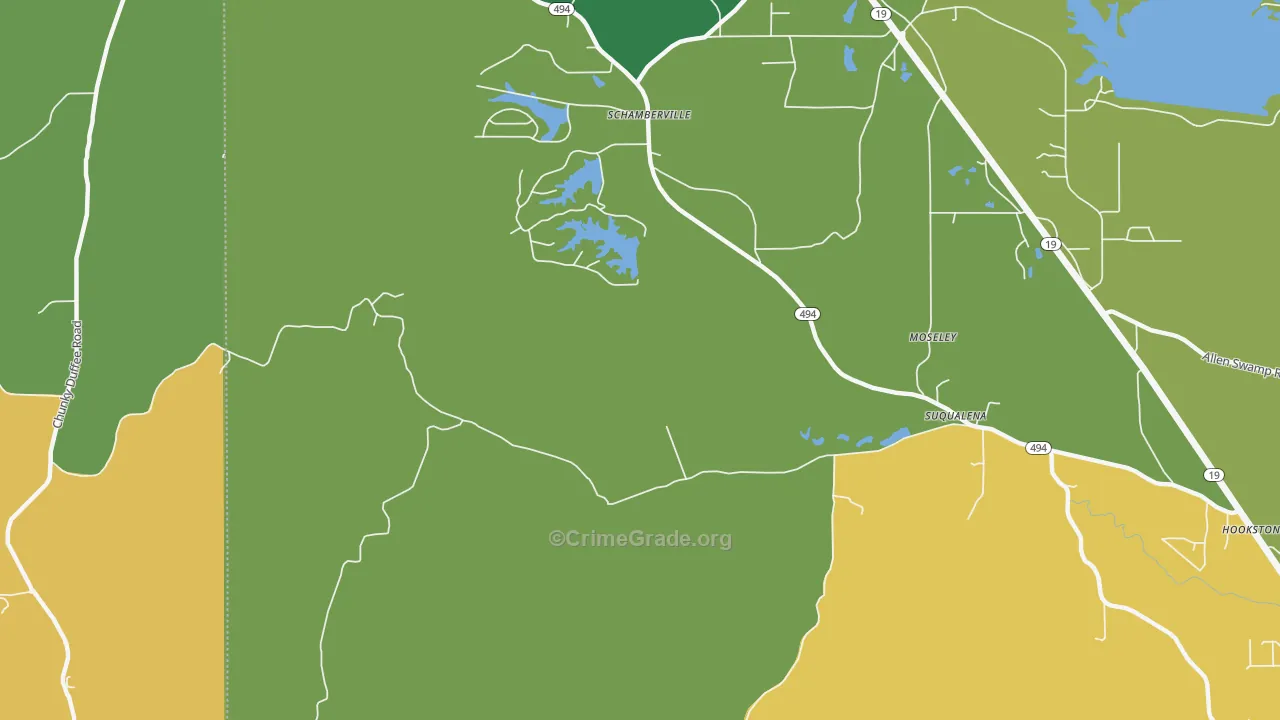 Schamberville, MS Map of Burglary Rates