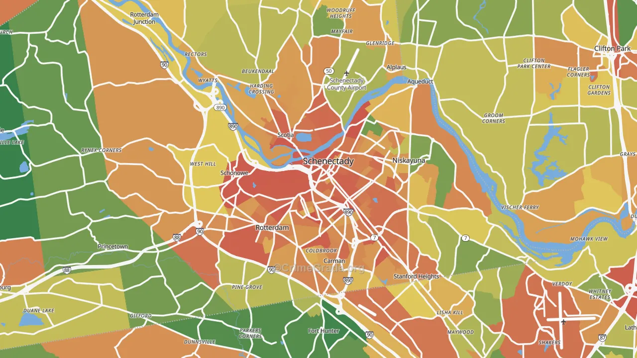 Schenectady County, NY Map of Burglary Rates