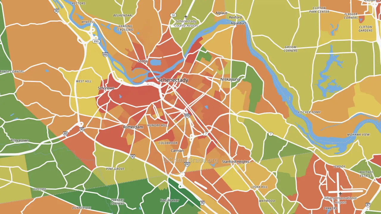 Schenectady, NY Map of Burglary Rates