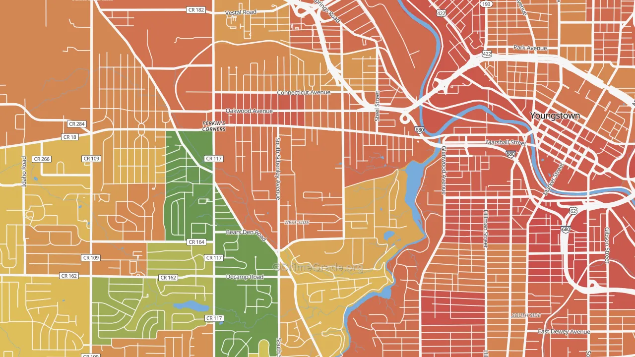 Schenley, Youngstown, OH Map of Burglary Rates